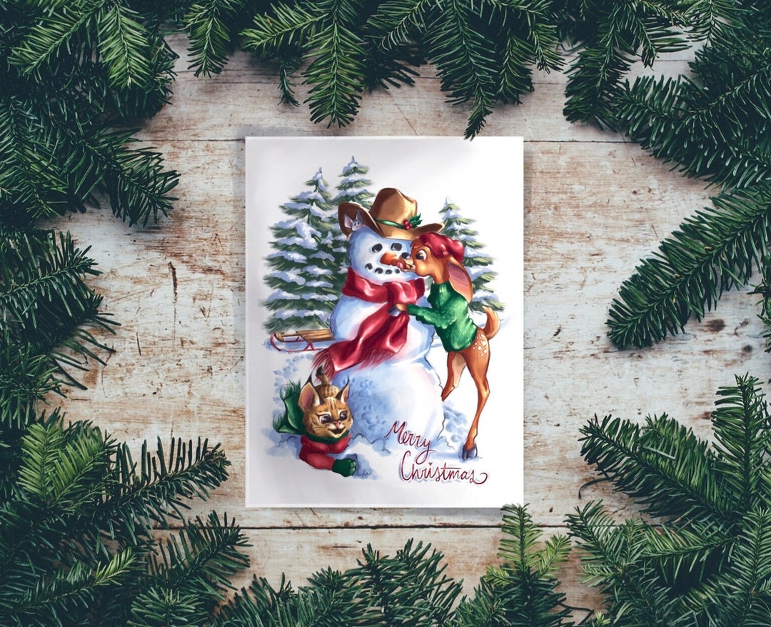 Wildlife Christmas Card Holiday Card Nature Themed Deer Etsy