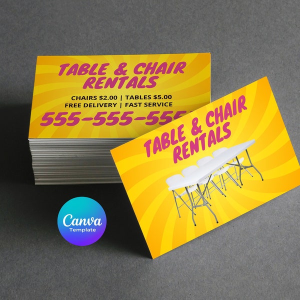 Table and Chair Rental Business Card Etsy