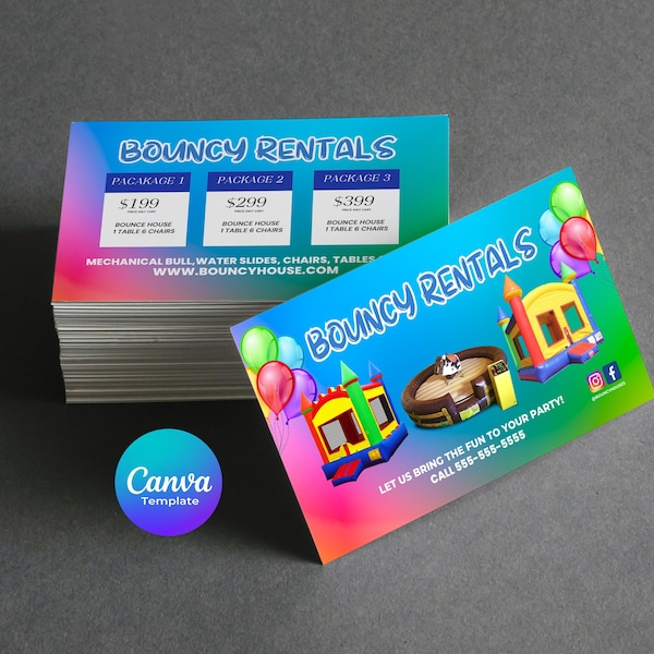 Business Card Template Bounce House Etsy