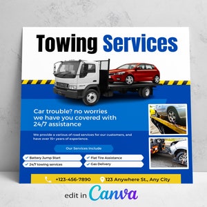 Towing Service Flyer Template, Towing Business Flyer, Towing Company Flyer