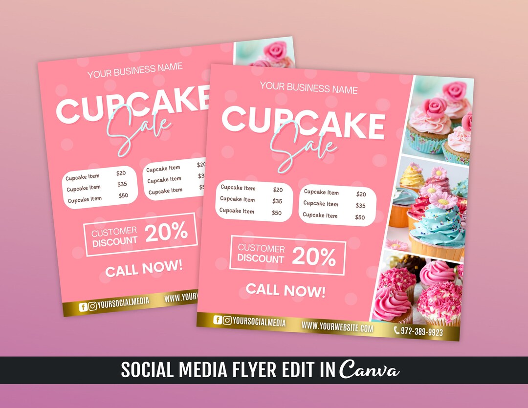 Cupcake Sale Flyer Template, Cupcake Sale Price List Flyer Etsy