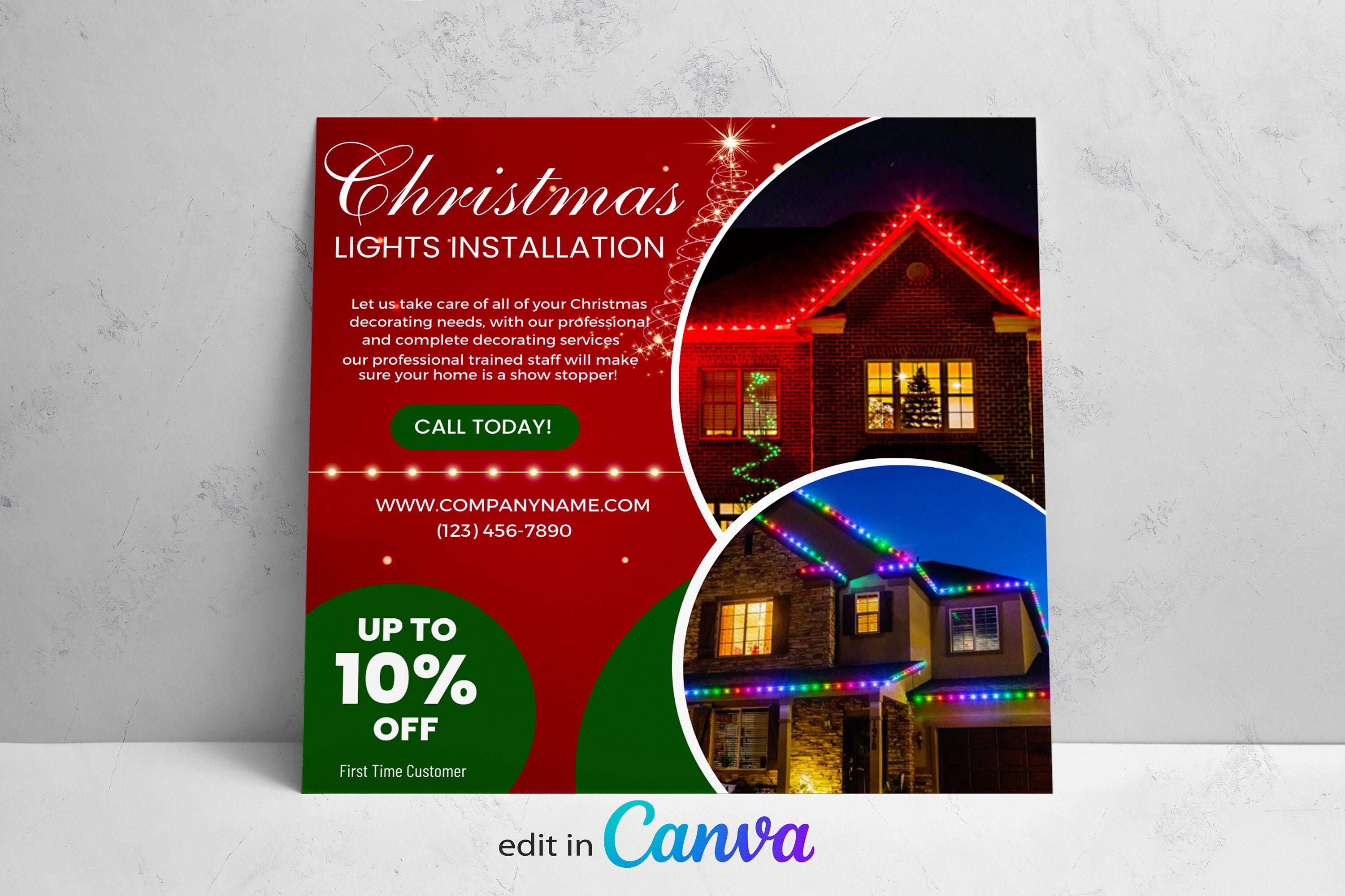christmas lights installation services flyer template - etsy