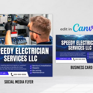 Elektricien flyer-sjabloon en elektricien visitekaartje sjabloonbundel