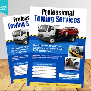 Towing Service Flyer Template, Towing Business Flyer, Towing Company Flyer