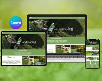 Lawn Care website canva template, Landscaping website canva template