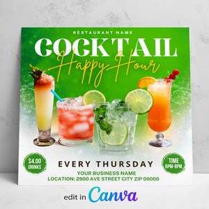 Happy Hour Flyer, Cocktail Drinks Flyer, Happy Hour Cocktail Flyer, Happy Hour Drinks Flyer, Bar special Flyer, Bar promotion Flyer