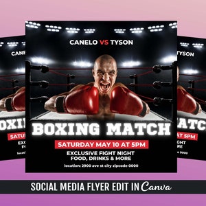 Boxing Night Flyer Template, Boxing Match Flyer Invitation
