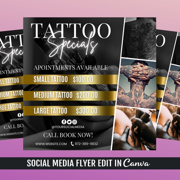 Tattoo Business Flyer Template, Tattoo Specials Flyer, Tattoo Price list Flyer