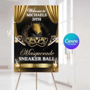 Masquerade welcome sign, Masquerade sneaker ball welcome sign template