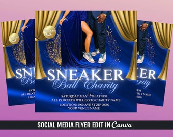Plantilla de volante de Sneaker Ball, Folleto de recaudación de fondos de Sneaker Ball, Folleto benéfico de Sneaker Ball