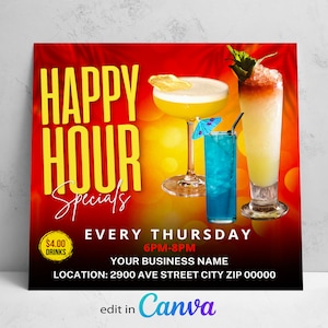 Happy Hour Flyer, Cocktail Drinks Flyer, Happy Hour Cocktail Flyer, Happy Hour Drinks Flyer, Bar special Flyer, Bar promotion Flyer