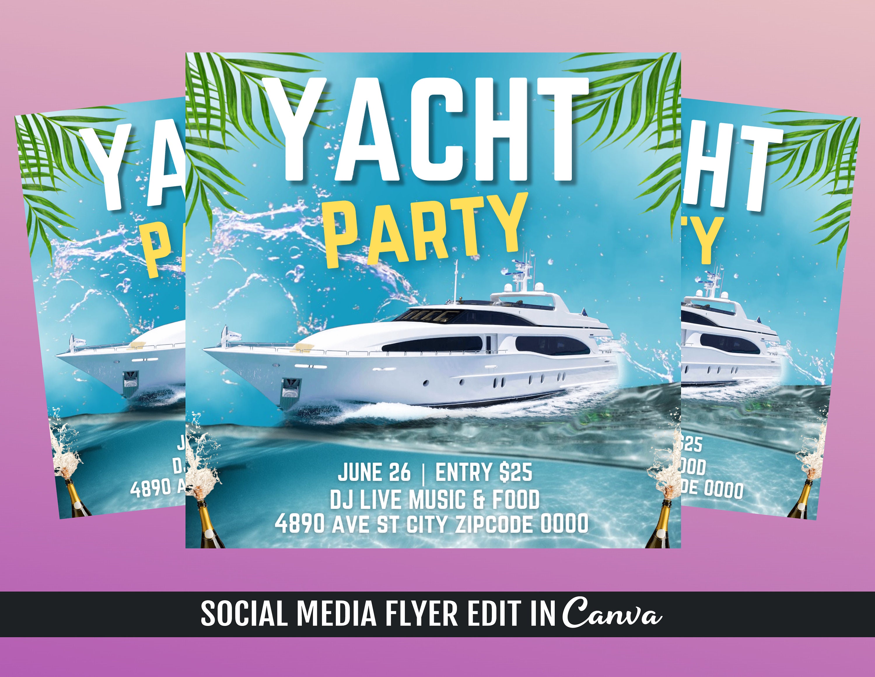 Yacht Party Flyer Template, Yacht Party Invitation Flyer Etsy UK