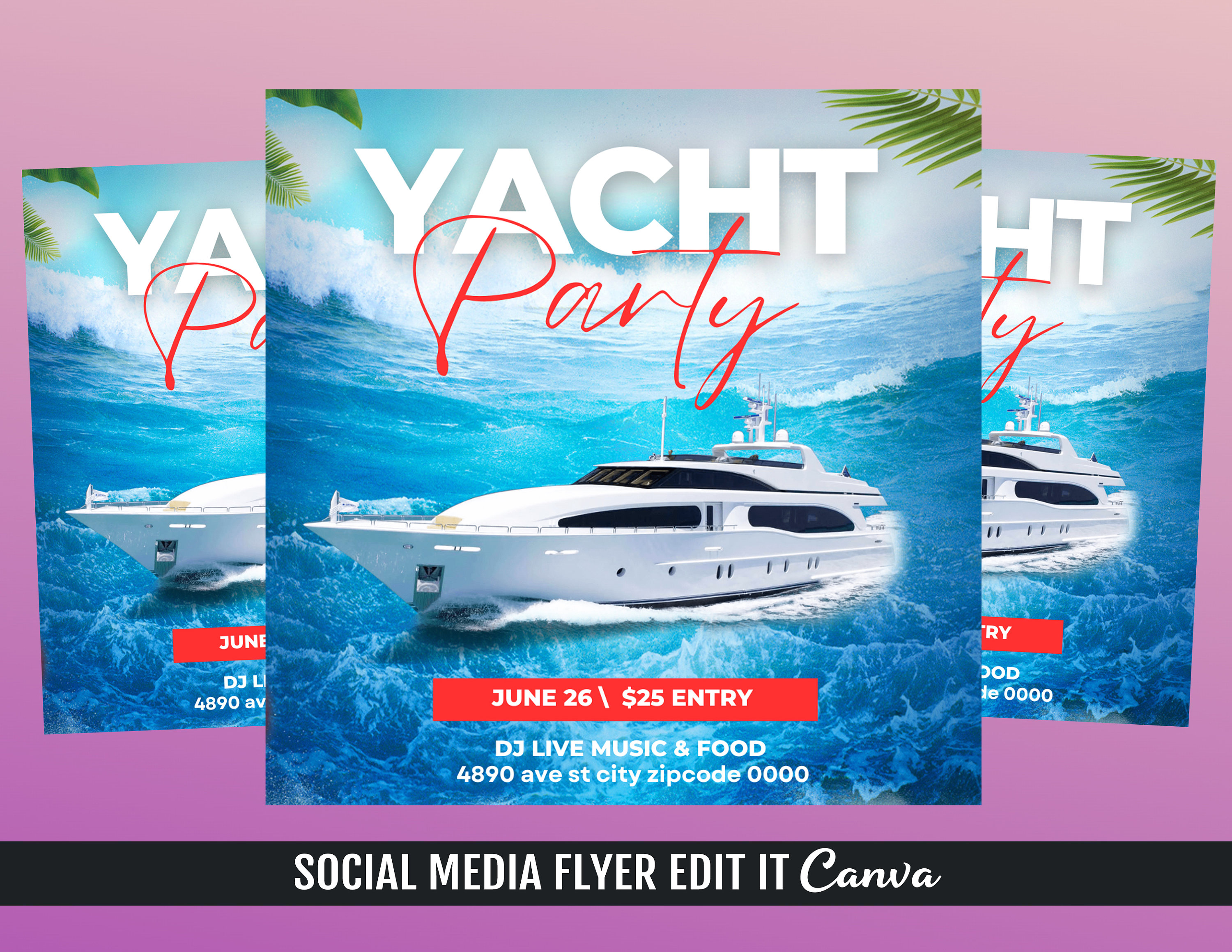 Yacht Party Flyer Template Etsy