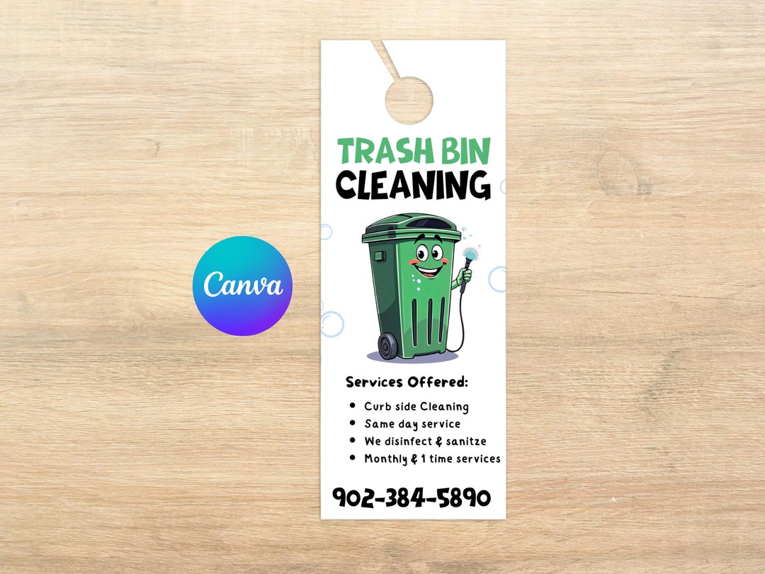 Trash Bin Cleaning Door Hanger Template, Front and Back Design ...