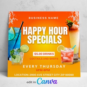 Happy Hour Flyer, Cocktail Drinks Flyer, Happy Hour Cocktail Flyer, Happy Hour Drinks Flyer, Bar special Flyer, Bar promotion Flyer
