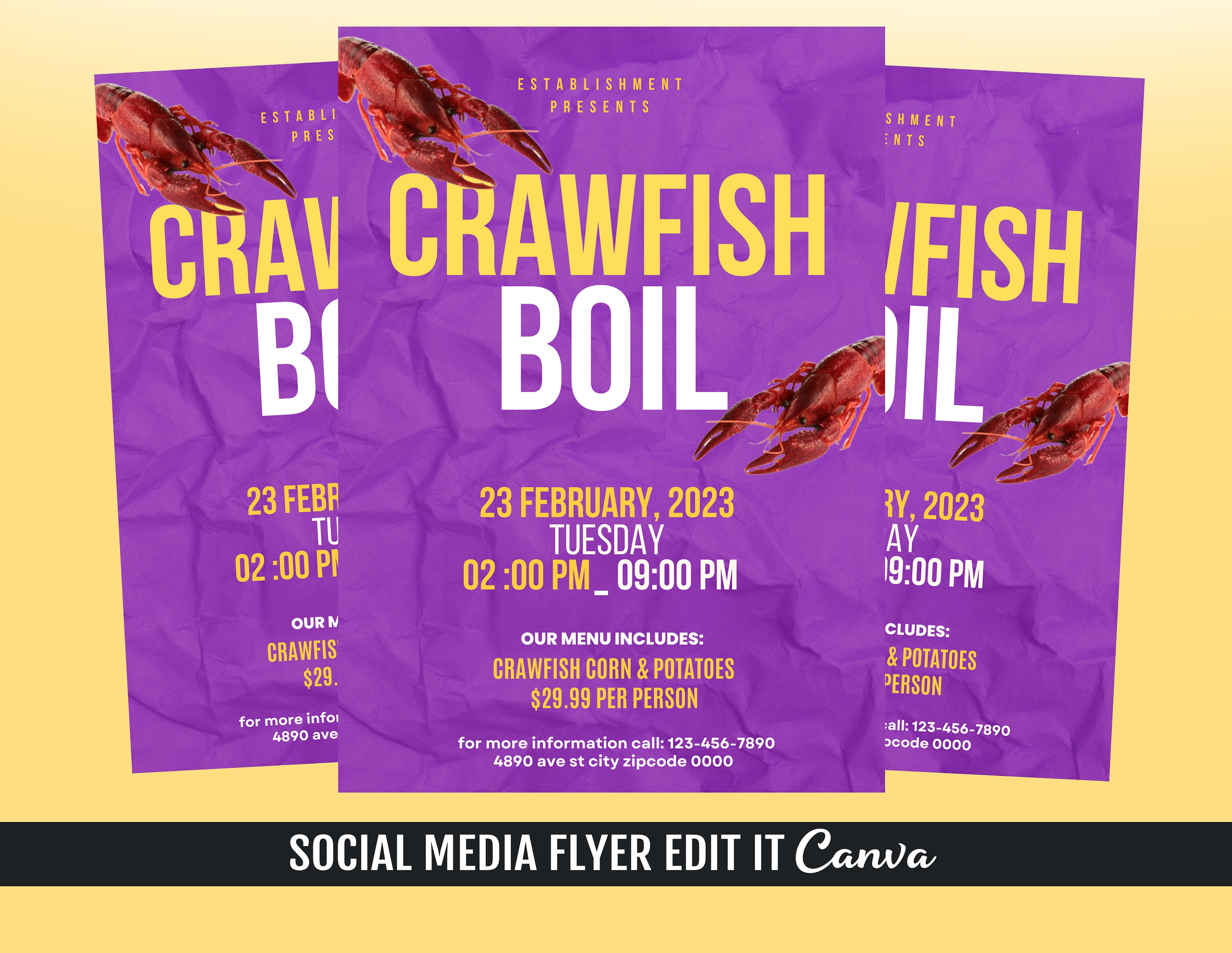 Crawfish Boil Flyer Template Etsy