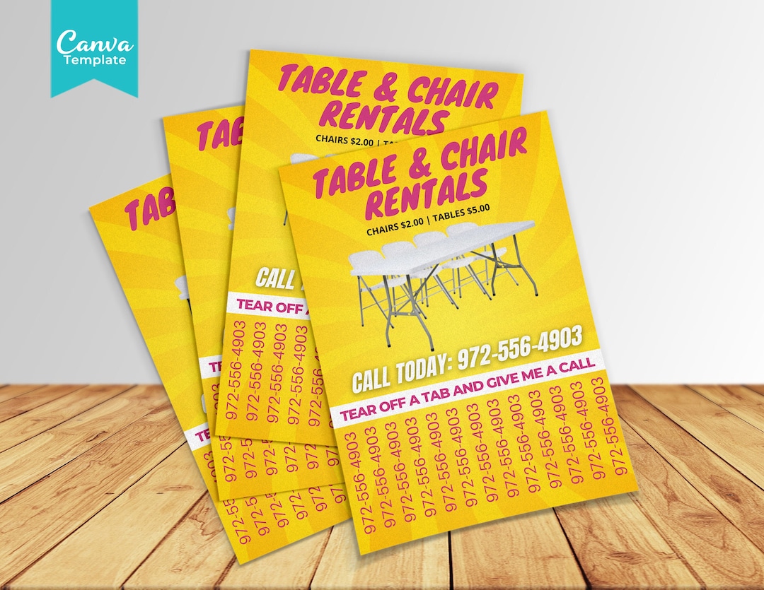 Table and Chair Rentals Tear off a Tab Flyer Template, Table and Chair
