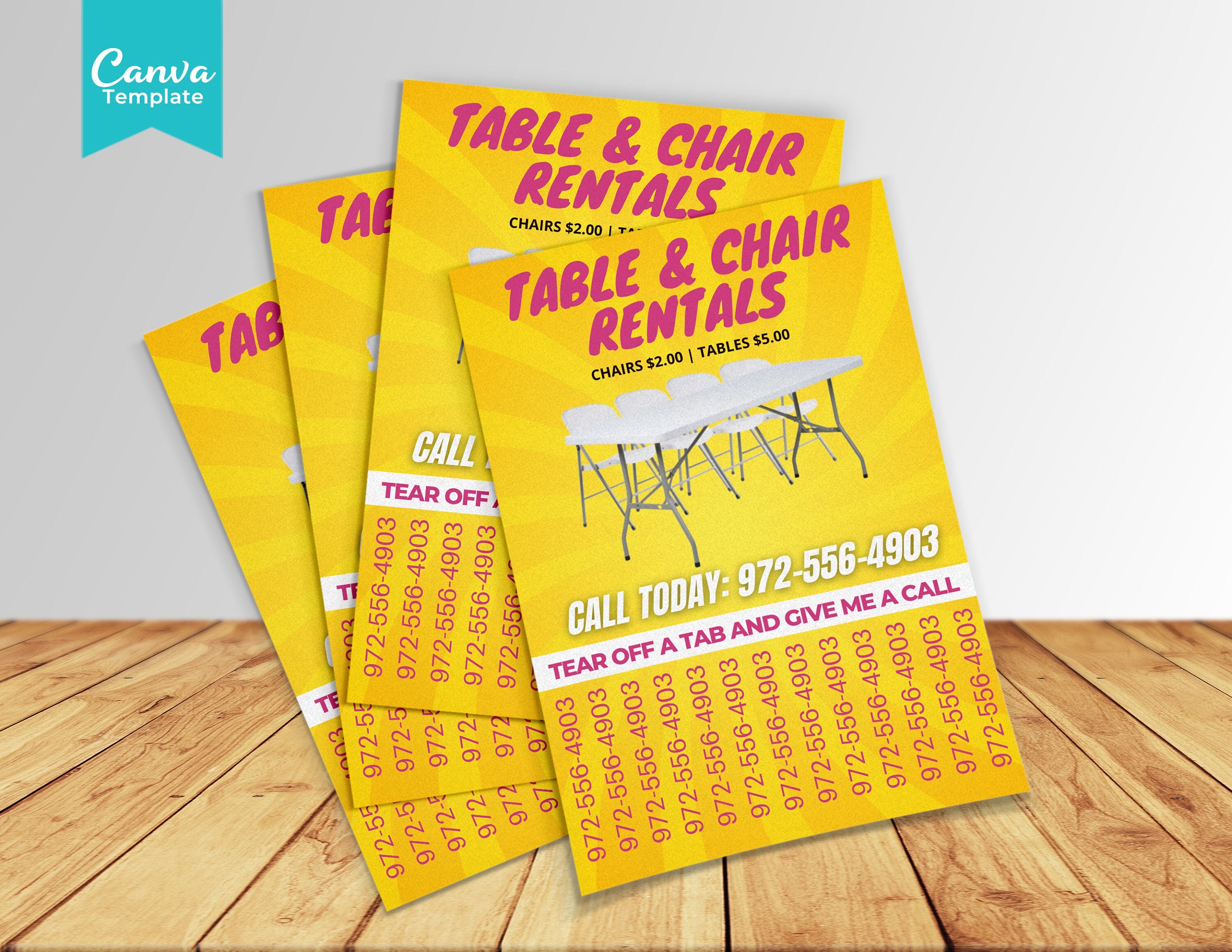 Table and Chair Rentals Tear off a Tab Flyer Template, Table and Chair