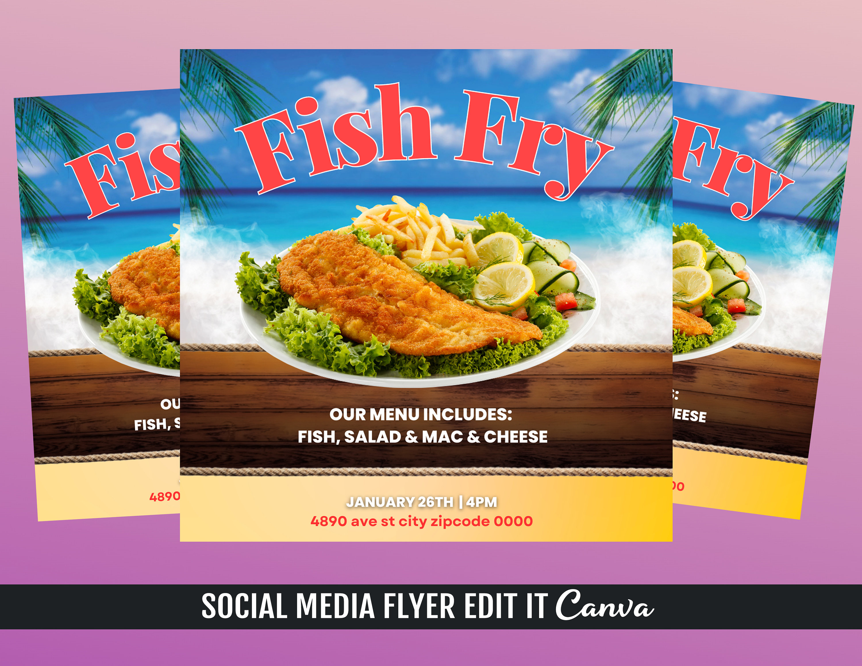 Fish fry flyer template etsy