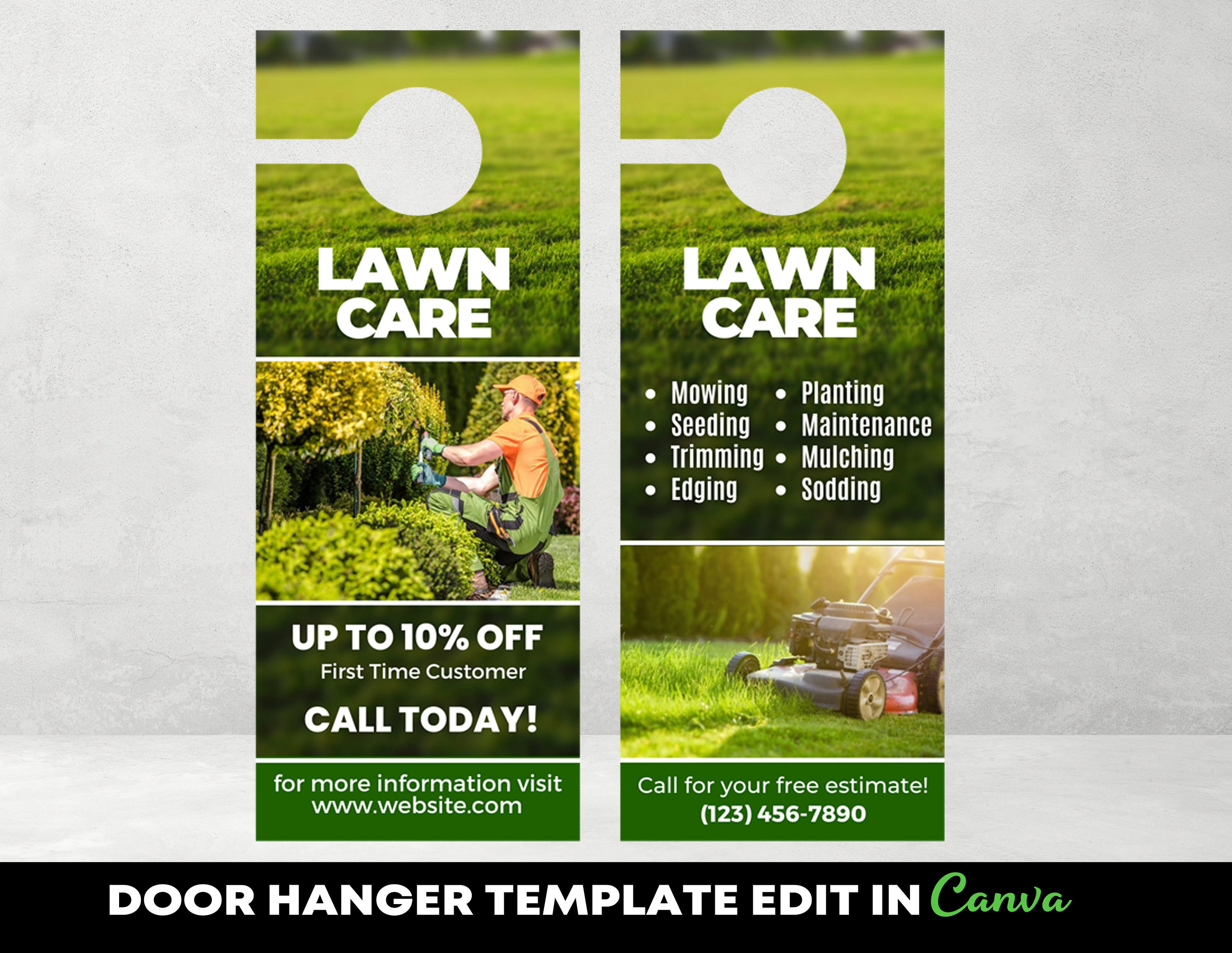 Landscaping Door Hanger Template, Front and Back Design, Editable in