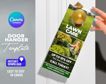 Lawn care door hanger template, Landscaping door hanger template, Front and Back design, Editable in Canva