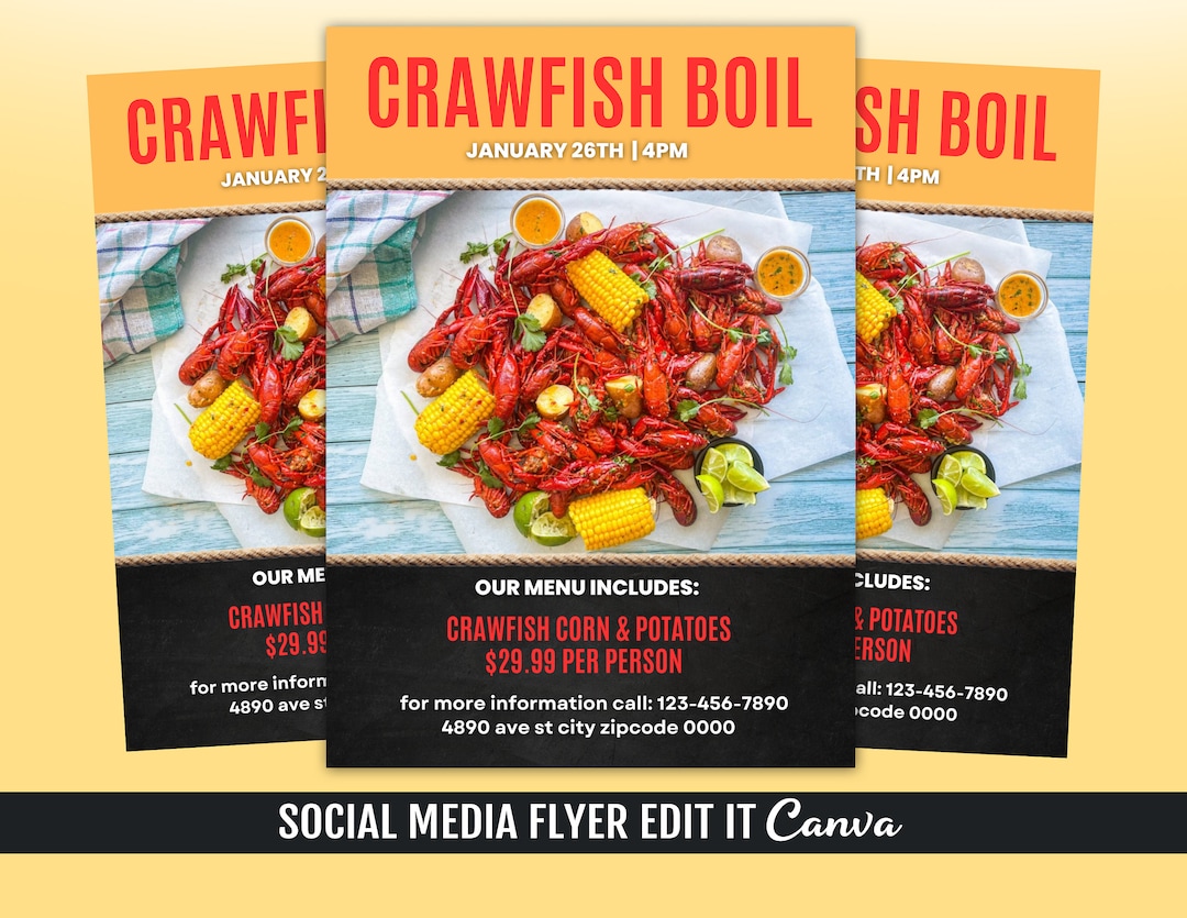 Crawfish Boil Flyer Template Etsy