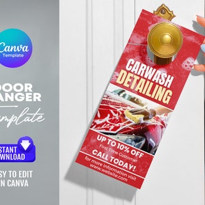 Carwash door hanger template, Front and Back design, Editable in Canva