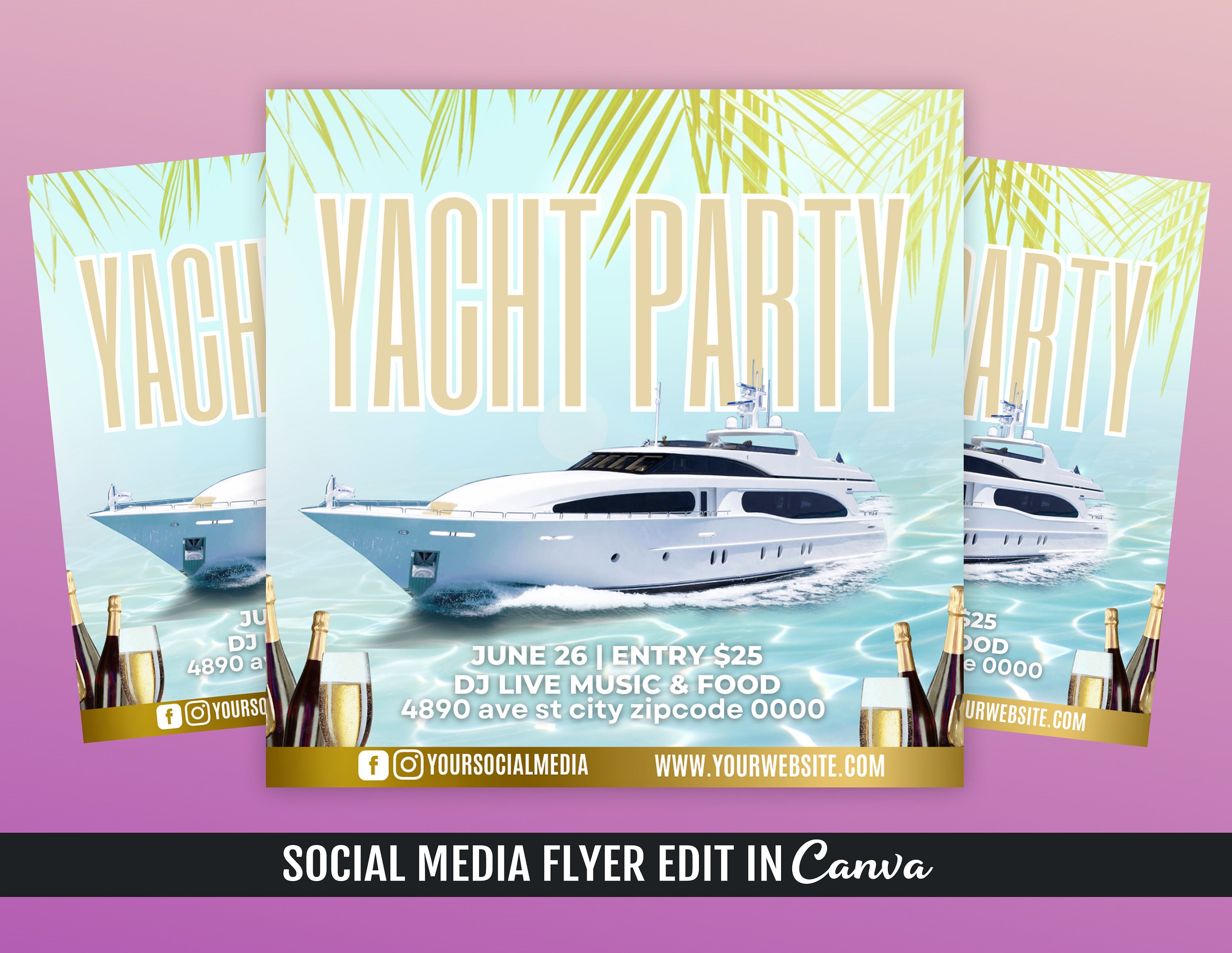 Yacht Party Flyer Template Etsy