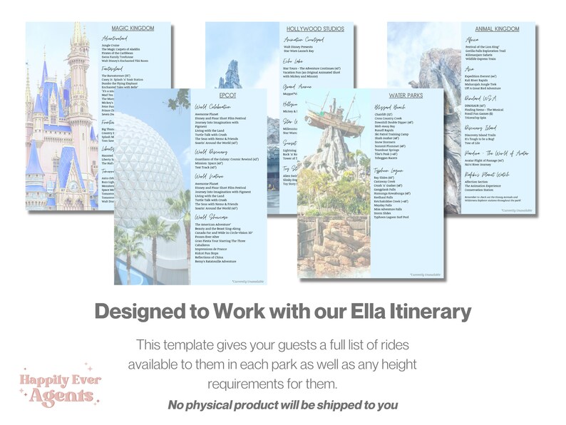 WDW Attractions List Template Ella Collection - Etsy