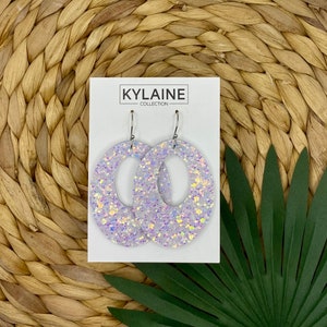 CORK on leather:  Pastels and white chunky glitter leather earrings