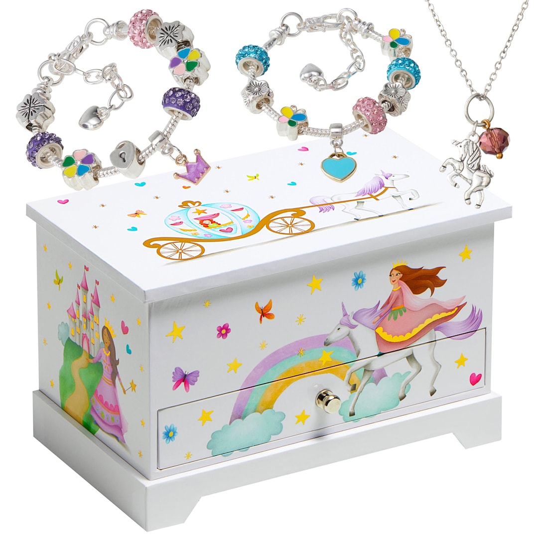 Princess Unicorn Jewelry Box for Girls: Includes Necklace & Bracelets ...