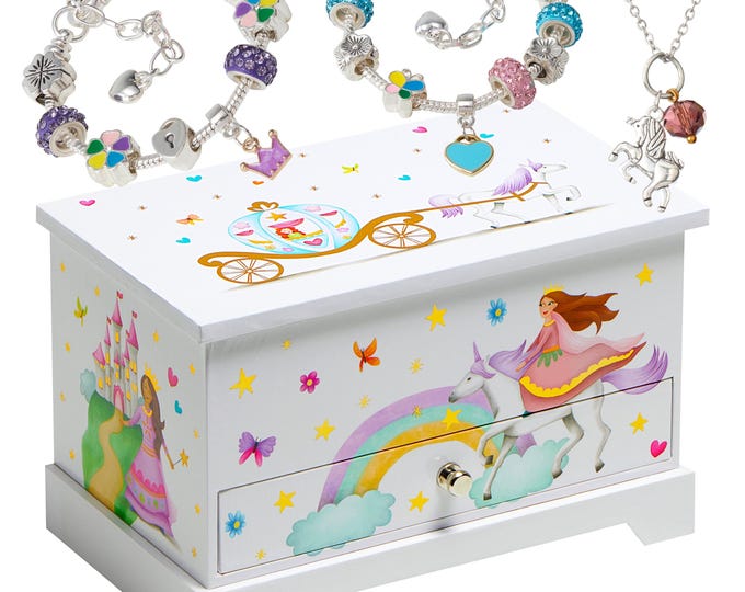 Princess Unicorn Jewelry Box for Girls: Includes Necklace & Bracelets