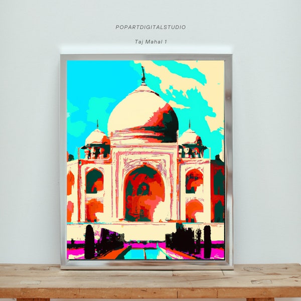 Taj Mahal, Inde, Pop Art, Téléchargement instantané IMPRIMABLE, Décoration intérieure, Art numérique | 009