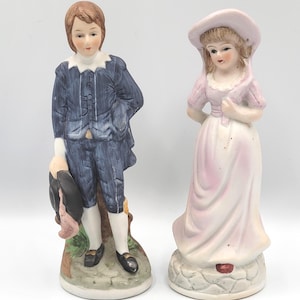Vintage Pinkie & Blue Boy Figurines: 6&quot; Rococo Ceramic Decor