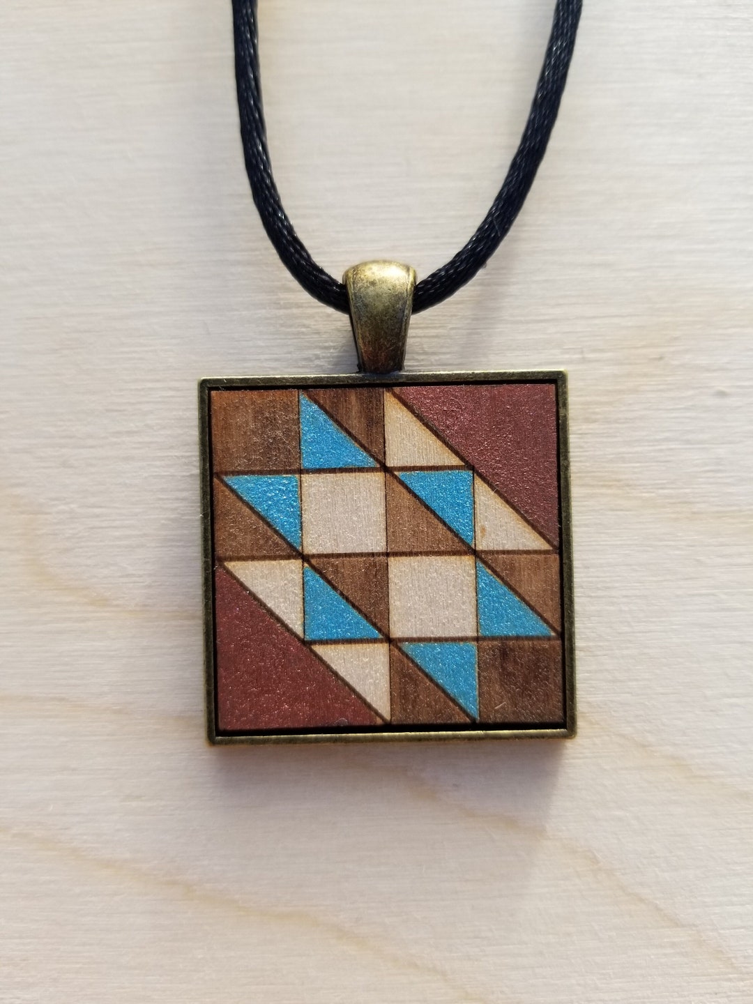 Wooden Quilt Square Pendant var. Flying Geese Etsy