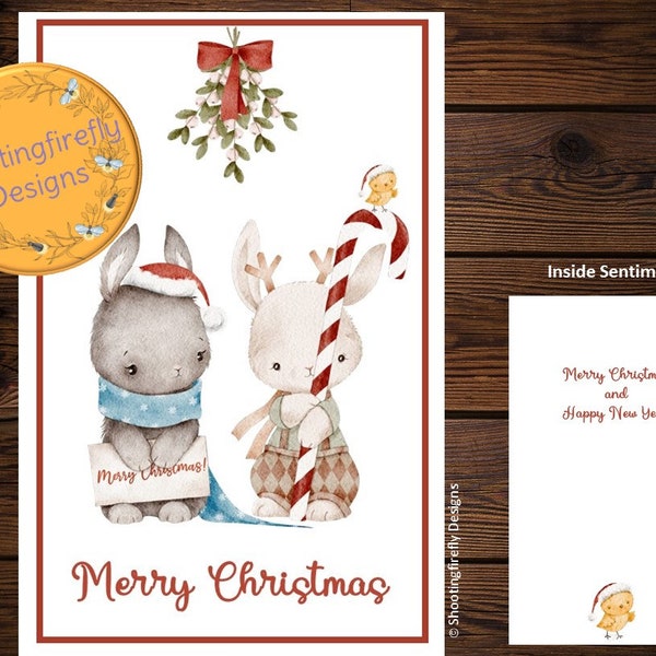 PRINTABLE Christmas Bunnies Under the Mistletoe Card | Winter | Husband | Wife | Boyfriend | Girlfriend | Partner | Significant Other