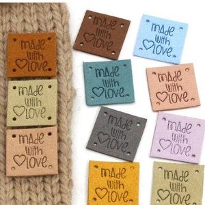 Handmade with Love Design Square Leather Label Tags Set of 5