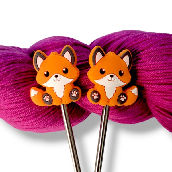 Kawaii Fox Knitting Needle Point Protectors Needle Holder(Set of 2)