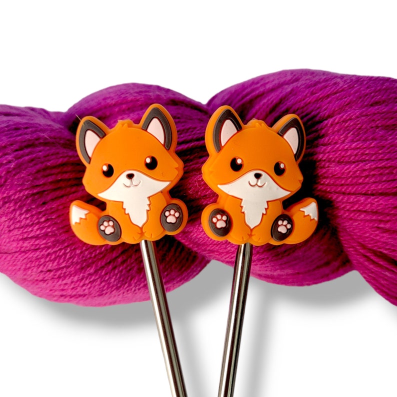 Kawaii Fox Knitting Needle Point Protectors Needle HolderSet of 2 image 1