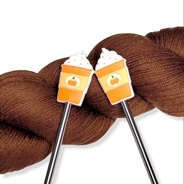 Pumpkin Spice Coffee Knitting Needle Point Protectors Needle Holder(Set of 2)