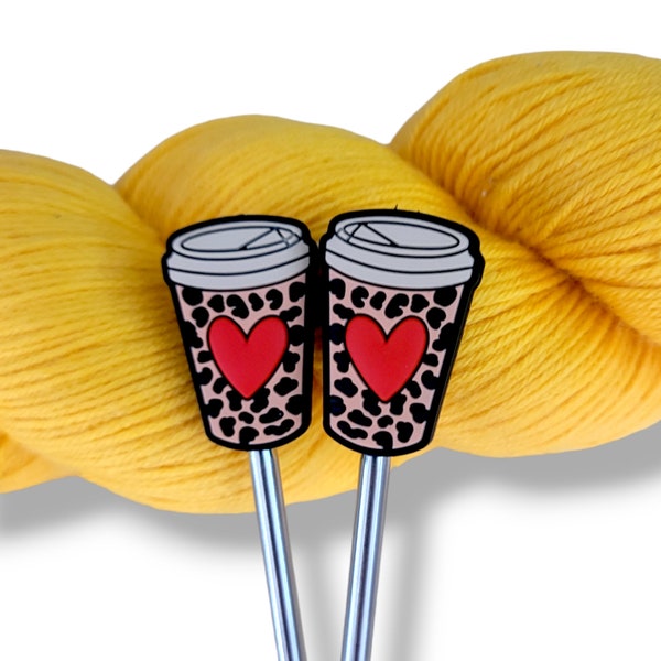 Cheetah Coffee Cup Knitting Needle Point Protectors Needle Holder(Set of 2)