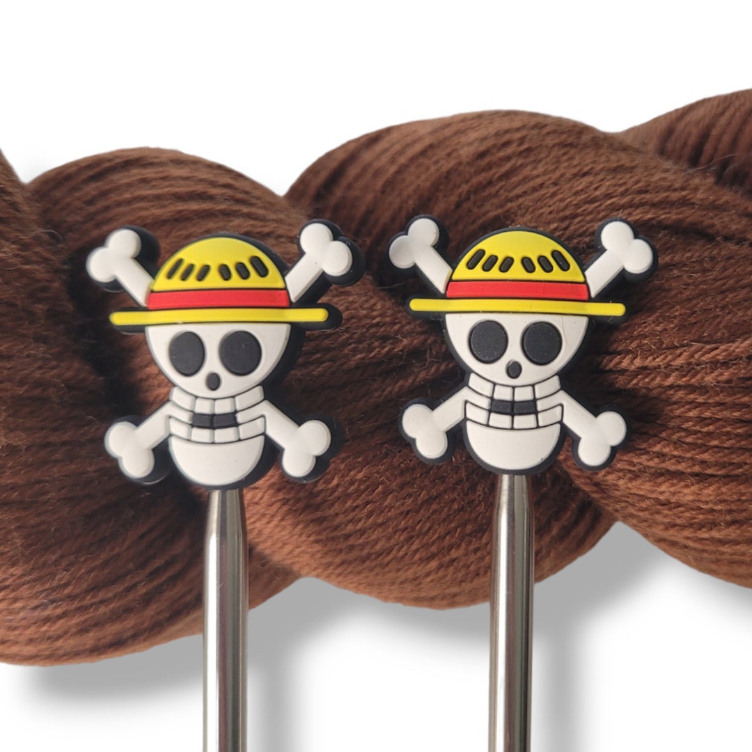 Straw Hat Pirate Skull and Bones Knitting Needle Point Protectors