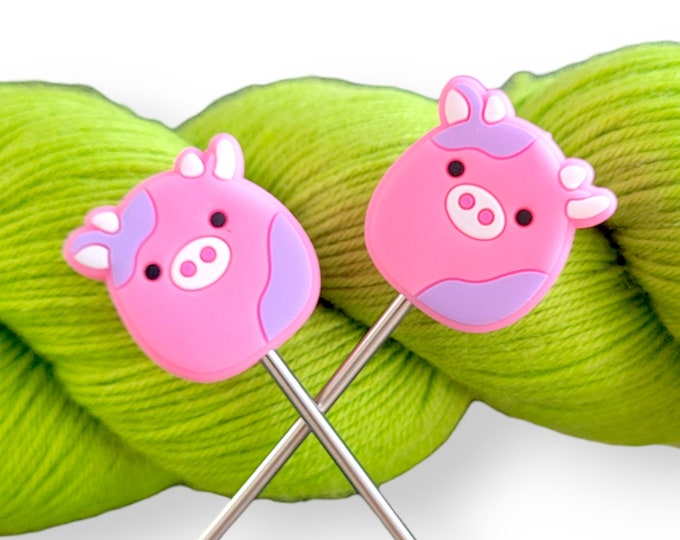 Kawaii Chibi Pink Cow Knitting Needle Point Protectors Needle Holder ...