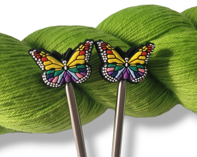Rainbow Butterfly Knitting Needle Point Protectors Needle Holder(Set of 2)