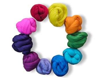 23 micron Merino Wool Top 8.8 ounce set Bright Rainbow Collection