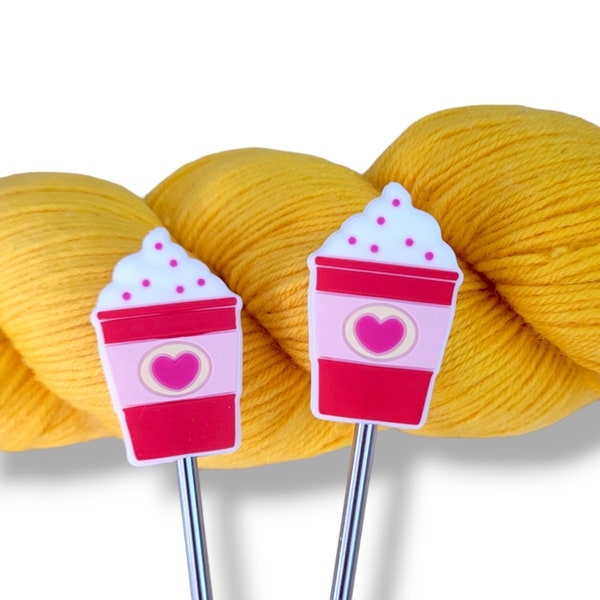 Valentine's Heart Coffee Cup Knitting Needle Point Protectors Needle Holder(Set of 2)