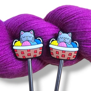 Cat in Yarn Basket Knitting Needle Point Protectors Needle Holder(Set of 2)