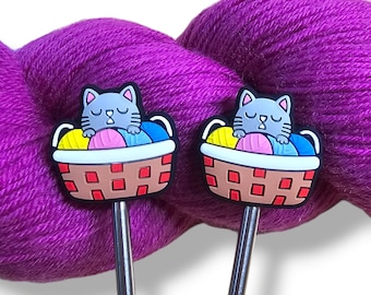Cat in Yarn Basket Knitting Needle Point Protectors Needle Holder(Set of 2)