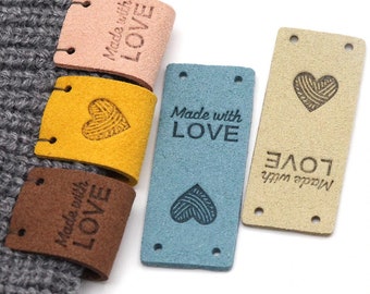 Handmade with Love Rectangle Leather Label Tags Set of 5