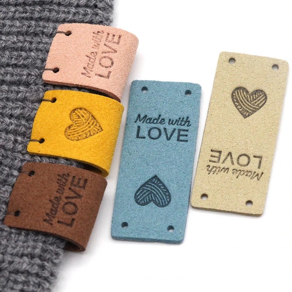 Handmade with Love Rectangle Leather Label Tags Set of 5